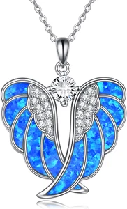 Angel Wings Opal Necklace 925 Sterling Silver Pendant Jewelry Gifts for Women - Picture 1 of 6