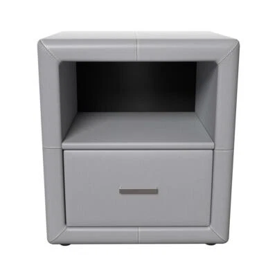 Rest Rite Nightstand Upholstered Single Drawers Grey Faux Leather Rectangle - Image 1 of 4