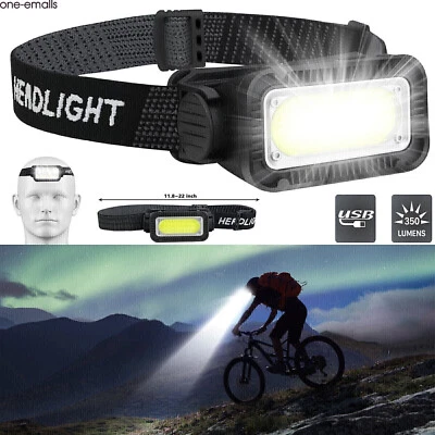 COB LED Headlamp USB Rechargeable Headlight Torch Work Light Bar Head Band Lamp - Image 1 of 4
