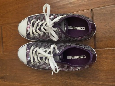 Zapatillas deportivas Converse All Star Chuck Taylor púrpura y gris lentejuelas para mujer talla 8” Foto 1 de 4