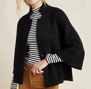 Anthropologie Blaise Snap Front blazer Jacket Black Stretch 3/4 Bell Sleeve M - Picture 1 of 12