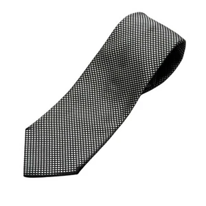 Corbata Hugo Boss 100% Seda Hecha en Italia Cuadros Negra/Plata 2.75" - Imagen 1 de 6