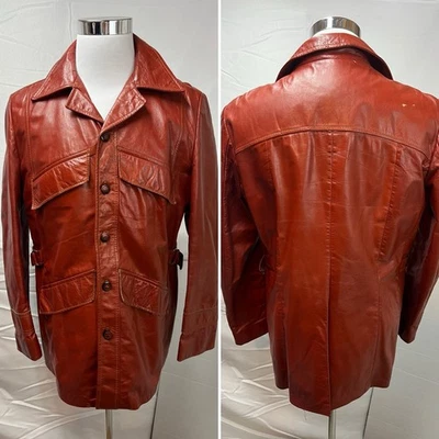 Casaco jaqueta de couro marrom avermelhado vintage anos 70 masculino 40 Cresco By Puritan - Imagem 1 de 4