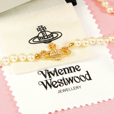 Vivienne Westwood Gold Tone Mini Bas Relief Pearl Orb Choker Necklace Gift Set. - Image 1 of 4