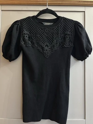 Black Lace Knit Short Sleeved Top by Lipsy Size 8 Excellent Condition - Image 1 of 4