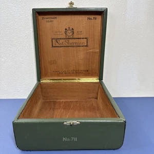 Vintage Nat Sherman 711 grüne Leder Zigarrenkiste Holz innen LESEN - Bild 1 von 13