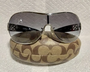 COACH Shield Sunglasses Silver/Black HC 7005B (L016 REAGAN) W/ Case-Vintage-Y2K - Picture 1 of 23