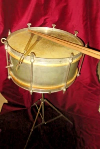AMAZING VINTAGE DITTA PROF. ROMEO ORSI MILANO SNARE DRUM- BASE-STICKS 1920-30 - Picture 1 of 18