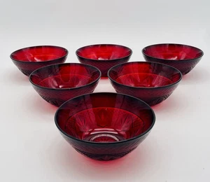 6 Luminarc Vintage Ruby Salad Bowls Ruby Red Cristal D'Arques France EUC 03 - Picture 1 of 7