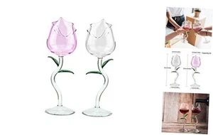 Rose Flower Wine Glasses, Creative Red Wine Glass Set of 2 Rose Flower Goblet - Picture 1 of 8