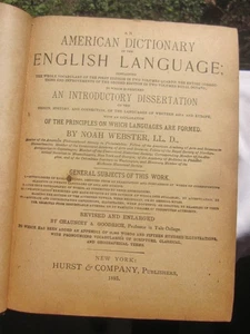 Antique 1893 Webster's Original Ed. Dictionary English Language Illus 1443 pgs - Picture 1 of 13