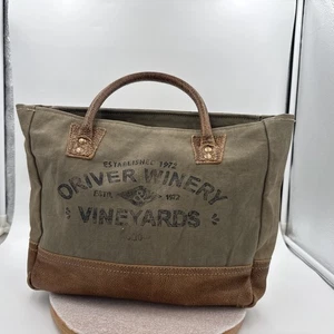 Oriver Winery&Vineyards Militär grün Canvas Beuteltasche Tasche braun Lederbesatz - Bild 1 von 13