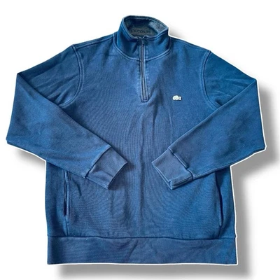 Lacoste Mens XL Navy Blue Embroidered 1/4 Zip Pullover Jumper - Image 1 of 4