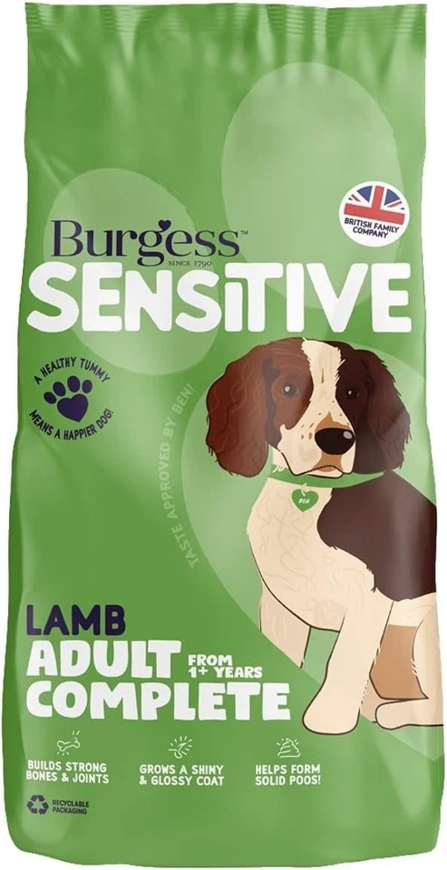 Burgess Sensitive Dry Dog Food Lamb & Rice Complete Adult Dog Feed 12.5kg Bag