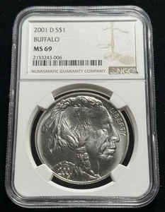 2001-D Buffalo Commemorative Silver Dollar MS69 NGC - Picture 1 of 2