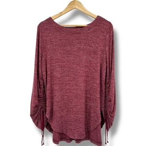 Maglione donna Saturday Sunday by Anthropologie con ruche e maniche a cravatta M bordeaux - Foto 1 di 9