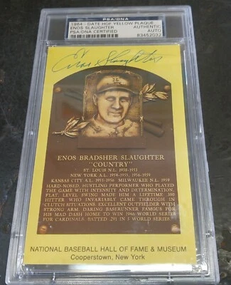 ENOS SLAUGHTER MLB HOF PLAQUE POST CARD SIGNED PSA/DNA SLABBED YANKEES CARDINALS - Image 1 of 2
