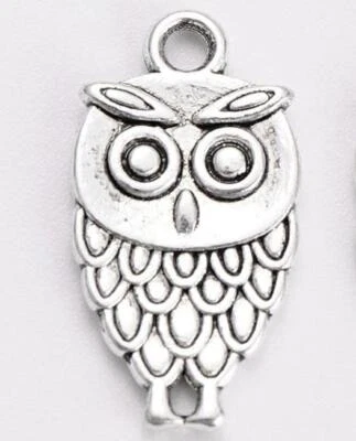 THEBEADSELECTION 15 OWL CHARMS PENDANTS BRIGHT TIBETAN SILVER 18mm TOP QUALITY C132