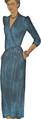 1980s Puff Sleeve Wrap Dress Midi Tea Krizia McCalls 6805 Sewing Pattern - Image 1 of 3