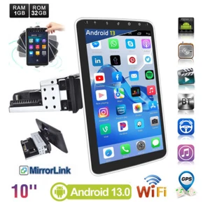 Single 1 DIN Rotatable 10.1" Android 13 Car Stereo Touch Screen GPS Wifi Radio - Picture 1 of 12