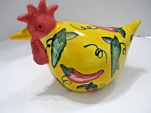 VTG CBK Ltd 1999 Hand Painted Rooster Yellow w/Red Green Chili Peppers - Picture 1 of 5