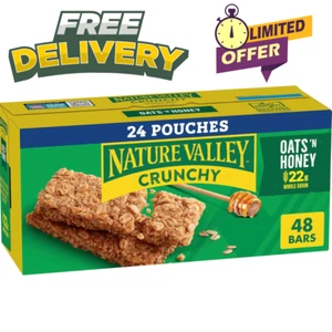 Nature Valley Crunchy Granola Bars, Oats 'n Honey, 48 Bars, 35.76 OZ (24 Pouches - Picture 1 of 6