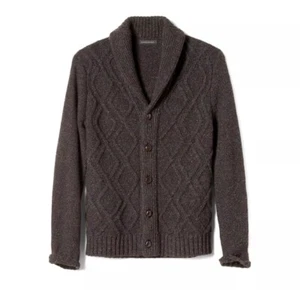 Banana Republic Men Cable Knit Shawl Collar Cardigan Sweater Brown Wool Blend M - Picture 1 of 5