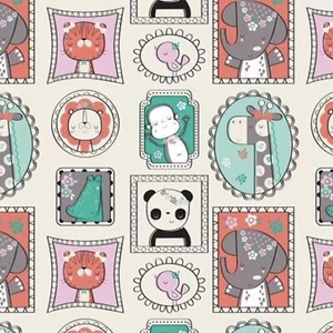 Jungle Frames Printed Cream Flannel Cotton Fabric by The Yard - Picture 1 of 2