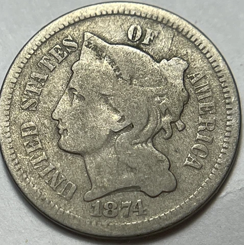 1874 Three Cent Nickel VG Cover
