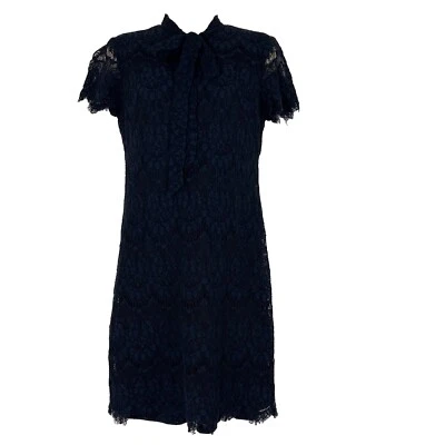 Betsey Johnson Shift Dress Womens Size 6 Short Sleeve Above Knee Blue Lace Lined - Image 1 of 4