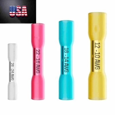 100/300pcs 22-10AWG Heat Shrink Butt Wire Splice Connectors Seal Crimp Terminals - Image 1 of 4