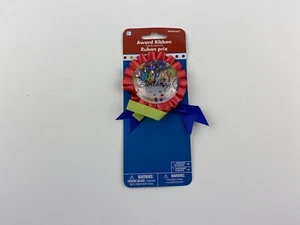 happy birthday award ribbon pin blue and red - Picture 1 of 3