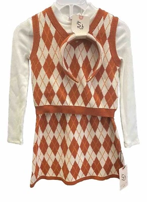 Conjunto Sinceramente Jules Meninas Novo com etiquetas-Argyle Suéter Colete/Saia/Gola Alta/HB TAMANHO S-5/6 - Imagem 1 de 4