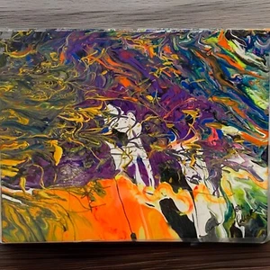 POLLOCK ORIGINAL * 2019 ACRYLIC On CANVAS * “Purple, Orange & Green”  16” x 20” - Picture 1 of 4