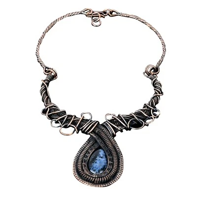 Collar Boho Cadena Envuelta Alambre Cobre Pietersita Natural Oferta Día de la Amistad Foto 1 de 4