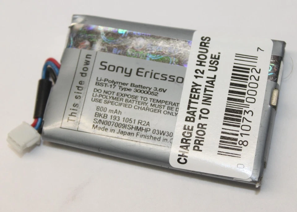 Paquete de baterías de polímero de litio Sony Ericsson BST-17 3,6 V 800 mAh para teléfono celular T60C Foto 1 de 1