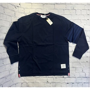 Thom Browne New York Navy Long Sleeve Rugby Tee In Med Weight Jersey w/ Tonal 4B - Picture 1 of 7