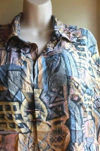 Vintage 80s Primitive Art Hoe Silk Shirt Mens M Hidden Button Up LS Utopia - Picture 1 of 6