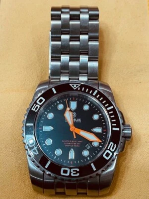 Relógio de mergulho automático Deep Blue Master 1000M preto laranja raro mostrador vermelho texto F/S - Imagem 1 de 4