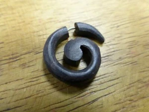 Tribal Jewellery Spiral Design Coconut Fake Gauge Ear Stretcher Brown 2cm Drop - Picture 1 of 2