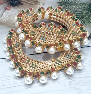 Bollywood Pakistani Indian Kundan Gold Plated Bridal 2Pcs Bangles Jewelry Sets - Picture 1 of 4