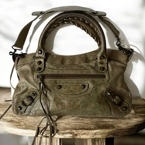 Bolso de Mano BALENCIAGA City 2 Vías Bolso de Hombro Cuero Caqui Verde Usado 112004 - Imagen 1 de 16