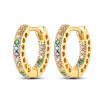 MULA Gold Farbe Love Hoop Ohrringe Bunte CZ Für Frauen Schmuck 925 Silber - Bild 1 von 4