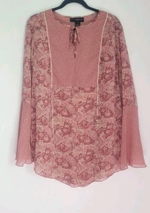 Venezia Paisley Blumen Glockenärmel halbtransparent Tunika Top rosa Multi Größe 18/20 - Bild 1 von 10
