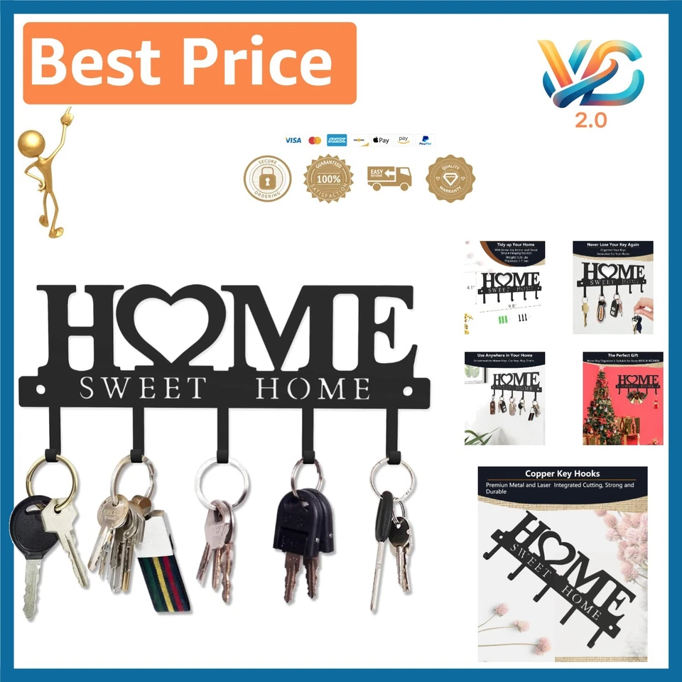 Sweet Home Soporte para Llaves Montado en la Pared Organizador Estante Hierro Negro Nuevo Foto 1 de 4