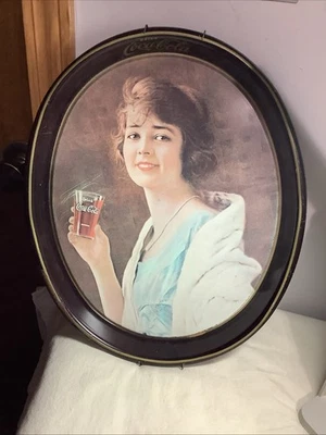 VTG 1920’s Oval Coca Cola Tray 15” X 12” X 2” W/ Hanger~ Original Thick Metal - Image 1 of 4
