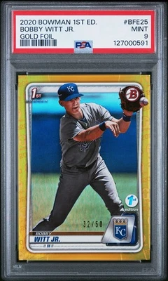 2020 Bowman 1st Edition #BFE-25 Bobby Witt Jr 1st GOLD Foil /50 - PSA 9 MINT - Image 1 of 3