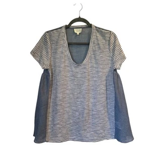 Anthropologie Deletta Babydoll Tunic Size S Striped Chambray Cap Sleeve Top - Picture 1 of 10