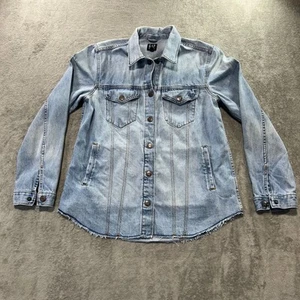Gap Denim Jean Distressed Jacket Shirt Light Indigo Medium Raw Hem Snap Western - Picture 1 of 9