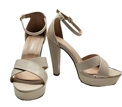 Sandalias de plataforma Weeboo para mujer correa para el tobillo tacón de 5 pulgadas talla 7 1/2 beige nude NUEVAS  Foto 1 de 4